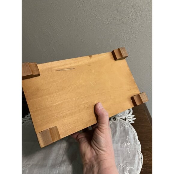 Vintage Etched Wooden Jewelry Keepsake Box with Mirror and Cottage Scene - Picture 8 of 8